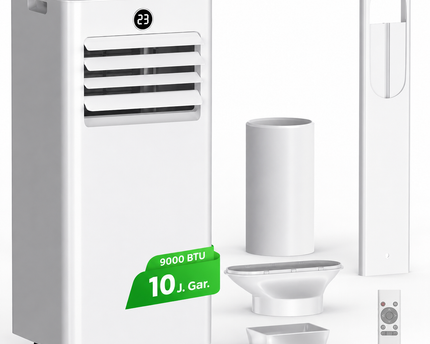 Climatiseur Mobile 9000 BTU (+30m²) 4 en 1 Silencieux - Télécommande, Minuterie 24h & Mode Sommeil,Clim Mobile pour Maison et Bureau,Kit d'Évacuation par Fenêtre Inclus