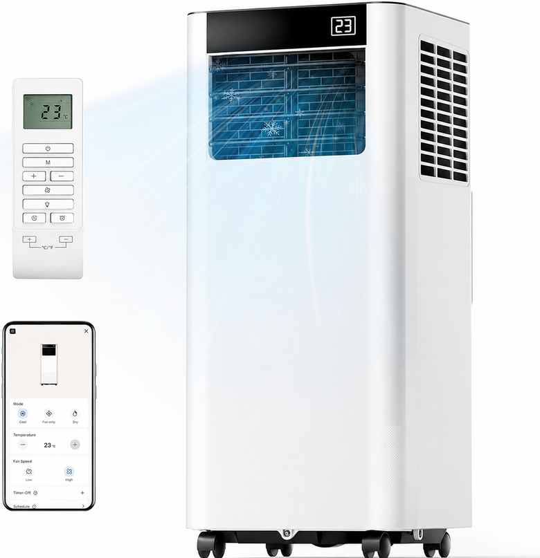 Climatiseur Mobile 7000 BTU (+ 20m²) 3-en-1 Écoénergétique Climatiseur Portable, Kit Fenêtre Inclus, Contrôle Via Appli Télécommande, Silencieux 48 dB, Minuterie 24 H, Idéal Pour Pièces Jusqu’à 20 m²